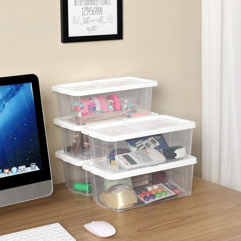 Casa si Gradina - Mobilier - Organizare si depozitare - Organizatoare pentru sertare si dulapuri - Set 12 cutii de depozitare pantofi, stivuibile, cu capac din plastic, pentru pantofi pana la marimea 41 - Infinity.ro