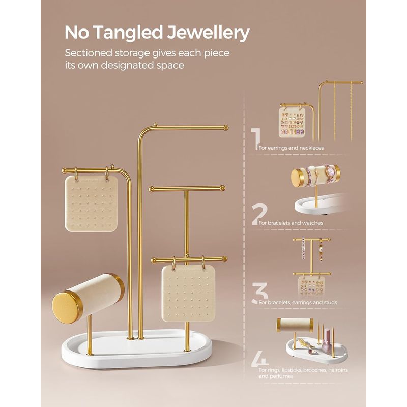 Casa si Gradina - Mobilier - Organizare si depozitare - Cutii depozitare - Stand suport pentru depozitare si expunere bijuterii, otel, 11x20x32 cm, auriu - Infinity.ro