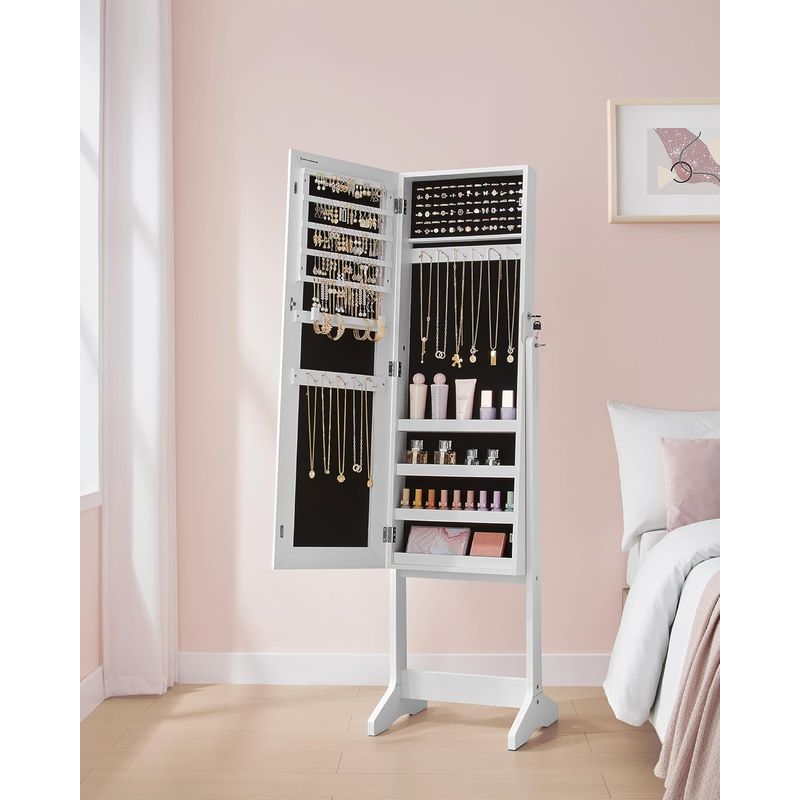 Casa si Gradina - Decoratiuni - Oglinzi - Oglinda de podea cu suport, din MDF, spatiu de depozitare, 41x37x152 cm, alb - Infinity.ro