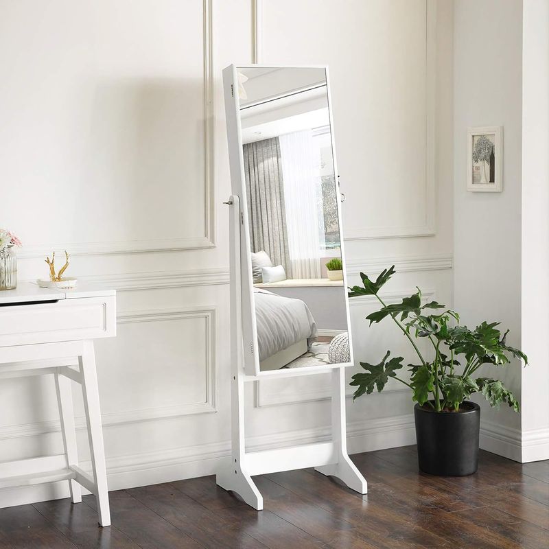 Casa si Gradina - Decoratiuni - Oglinzi - Oglinda de podea cu suport, din MDF, spatiu de depozitare, 41x37x152 cm, alb - Infinity.ro