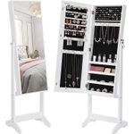 Casa si Gradina - Decoratiuni - Oglinzi - Oglinda de podea cu suport, din MDF, spatiu de depozitare, 41x37x152 cm, alb - Infinity.ro