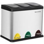 Casa si Gradina - Mobilier - Organizare si depozitare - Cosuri de gunoi - Cos de gunoi din inox cu 3 compartimente colectare selectiva, cu galeti interioare, 3x8litri, argintiu si negru - Infinity.ro