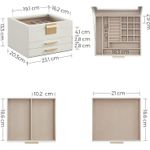 Casa si Gradina - Mobilier - Organizare si depozitare - Cutii depozitare - Cutie de bijuterii cu 3 nivele, 2 sertare, capac din sticla, 20x23x14cm, alb si auriu - Infinity.ro