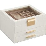 Casa si Gradina - Mobilier - Organizare si depozitare - Cutii depozitare - Cutie de bijuterii cu 3 nivele, 2 sertare, capac din sticla, 20x23x14cm, alb si auriu - Infinity.ro