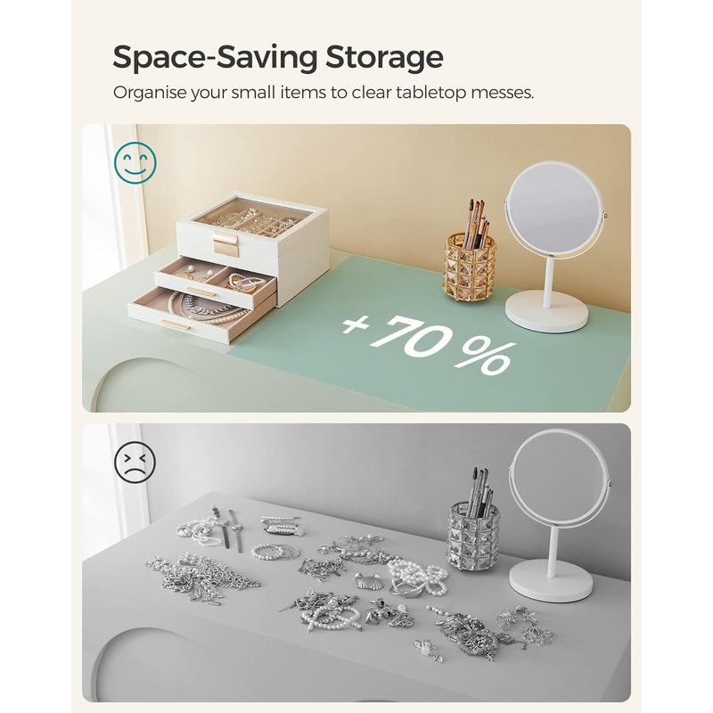 Casa si Gradina - Mobilier - Organizare si depozitare - Cutii depozitare - Cutie de bijuterii cu 3 nivele, 2 sertare, capac din sticla, 20x23x14cm, alb si auriu - Infinity.ro