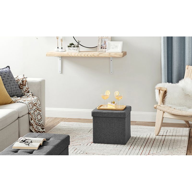 Casa si Gradina - Mobilier - Scaune si fotolii - Tabureti - Taburet cu sezut moale, spatiu de depozitare, maxim 300kg, 38x38x38cm, gri inchis - Infinity.ro