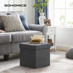 Casa si Gradina - Mobilier - Scaune si fotolii - Tabureti - Taburet cu sezut moale, spatiu de depozitare, maxim 300kg, 38x38x38cm, gri inchis - Infinity.ro