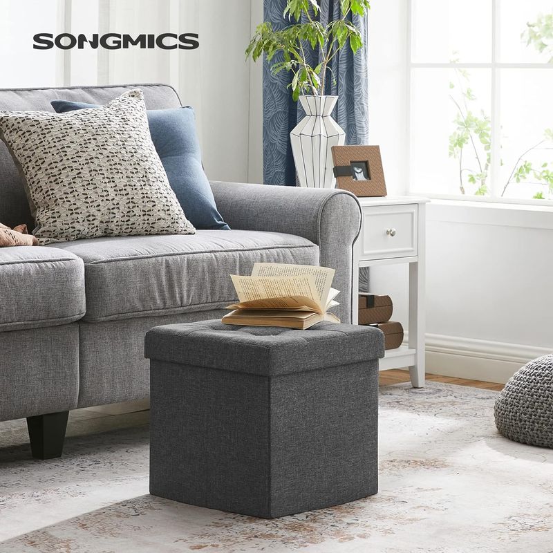 Casa si Gradina - Mobilier - Scaune si fotolii - Tabureti - Taburet cu sezut moale, spatiu de depozitare, maxim 300kg, 38x38x38cm, gri inchis - Infinity.ro