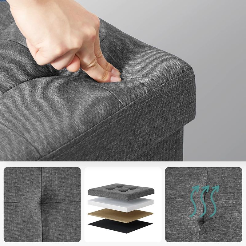 Casa si Gradina - Mobilier - Scaune si fotolii - Tabureti - Taburet cu sezut moale, spatiu de depozitare, maxim 300kg, 38x38x38cm, gri inchis - Infinity.ro