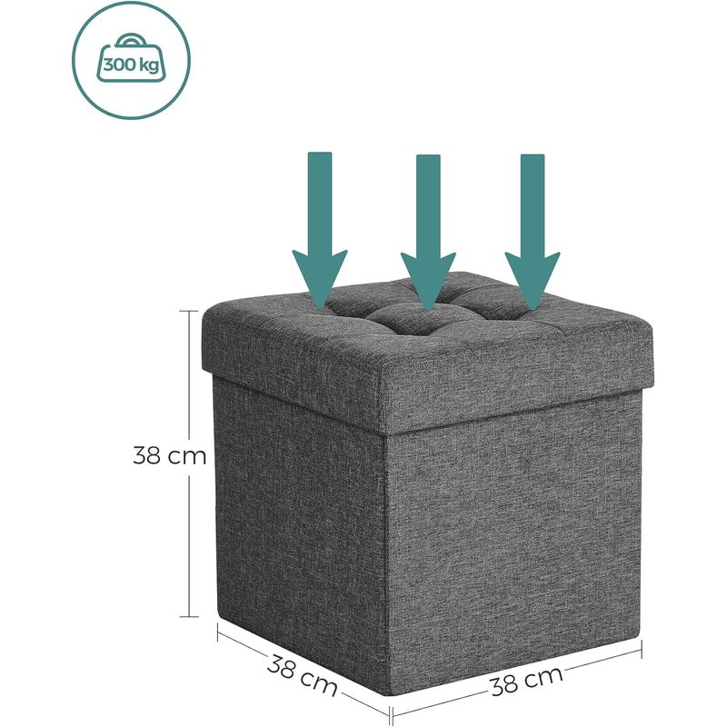 Casa si Gradina - Mobilier - Scaune si fotolii - Tabureti - Taburet cu sezut moale, spatiu de depozitare, maxim 300kg, 38x38x38cm, gri inchis - Infinity.ro