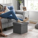 Casa si Gradina - Mobilier - Scaune si fotolii - Tabureti - Taburet cu sezut moale, spatiu de depozitare, maxim 300kg, 38x38x38cm, gri inchis - Infinity.ro