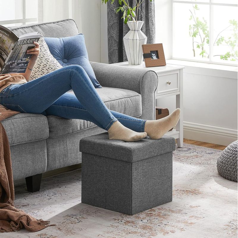 Casa si Gradina - Mobilier - Scaune si fotolii - Tabureti - Taburet cu sezut moale, spatiu de depozitare, maxim 300kg, 38x38x38cm, gri inchis - Infinity.ro