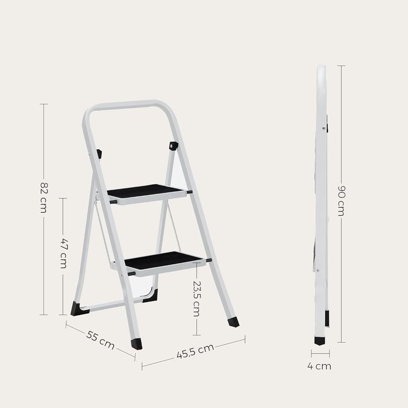 Casa si Gradina - Constructii - Scari si accesorii interioare - Scari aluminiu/ otel - Scara pliabila cu 2 trepte, cauciuc antiderapant, sarcina 150 kg, otel, 45x55x82cm, alb si negru - Infinity.ro