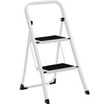 Casa si Gradina - Constructii - Scari si accesorii interioare - Scari aluminiu/ otel - Scara pliabila cu 2 trepte, cauciuc antiderapant, sarcina 150 kg, otel, 45x55x82cm, alb si negru - Infinity.ro