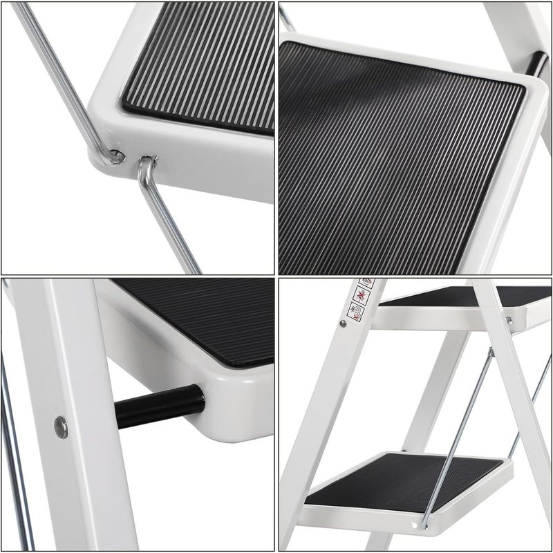 Casa si Gradina - Constructii - Scari si accesorii interioare - Scari aluminiu/ otel - Scara pliabila cu 2 trepte, cauciuc antiderapant, sarcina 150 kg, otel, 45x55x82cm, alb si negru - Infinity.ro