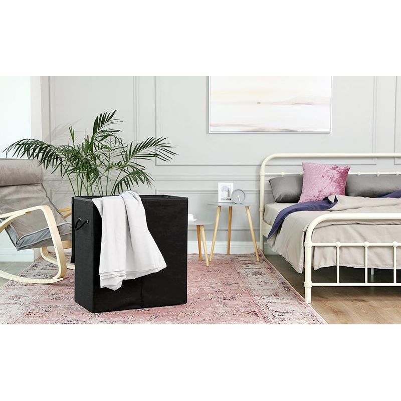 Market - Spalare si intretinere rufe - Uscatoare de rufe si accesorii - Cos de rufe textil, pliabil, 2 compartimente, saci detasabili, 142L, 60x36x66cm, negru - Infinity.ro