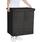 Market - Spalare si intretinere rufe - Uscatoare de rufe si accesorii - Cos de rufe textil, pliabil, 2 compartimente, saci detasabili, 142L, 60x36x66cm, negru - Infinity.ro