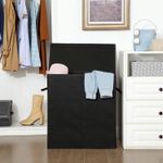 Market - Spalare si intretinere rufe - Uscatoare de rufe si accesorii - Cos de rufe textil, pliabil, 2 compartimente, saci detasabili, 142L, 60x36x66cm, negru - Infinity.ro