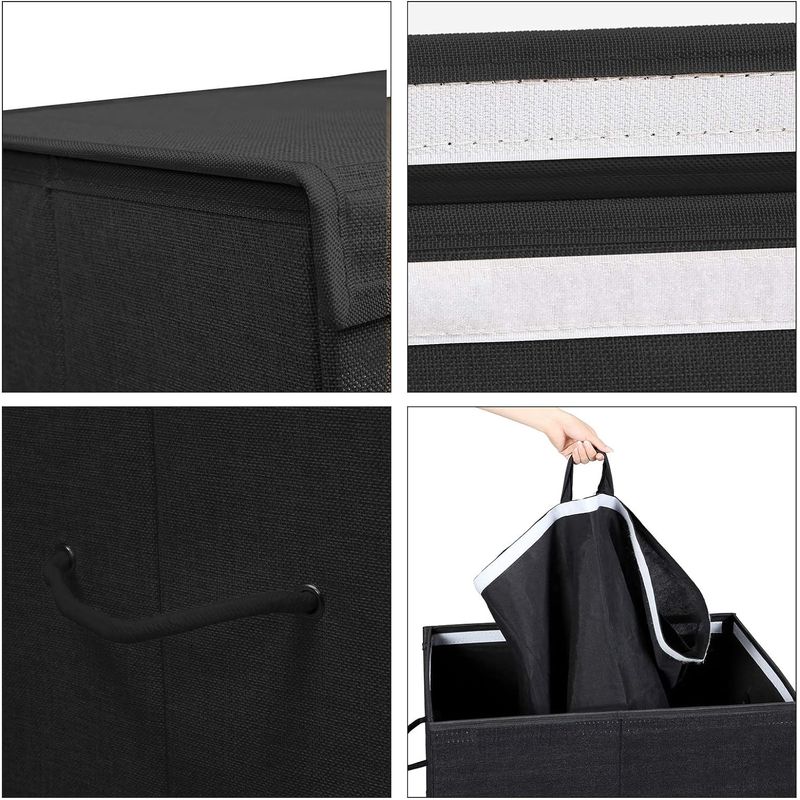 Market - Spalare si intretinere rufe - Uscatoare de rufe si accesorii - Cos de rufe textil, pliabil, 2 compartimente, saci detasabili, 142L, 60x36x66cm, negru - Infinity.ro