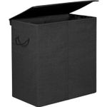 Market - Spalare si intretinere rufe - Uscatoare de rufe si accesorii - Cos de rufe textil, pliabil, 2 compartimente, saci detasabili, 142L, 60x36x66cm, negru - Infinity.ro