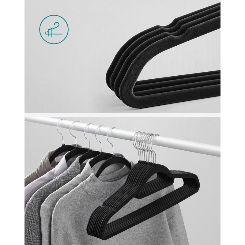 Casa si Gradina - Mobilier - Organizare si depozitare - Umerase si valeti - Set de 50 de umerase pentru haine, anti-alunecare cu catifea, bara de cravata si carlig pivotant, 43,5 cm, negru - Infinity.ro