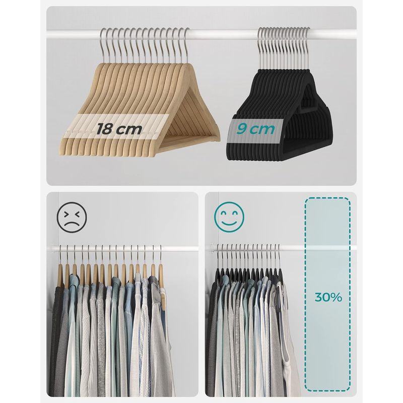 Casa si Gradina - Mobilier - Organizare si depozitare - Umerase si valeti - Set de 50 de umerase pentru haine, anti-alunecare cu catifea, bara de cravata si carlig pivotant, 43,5 cm, negru - Infinity.ro