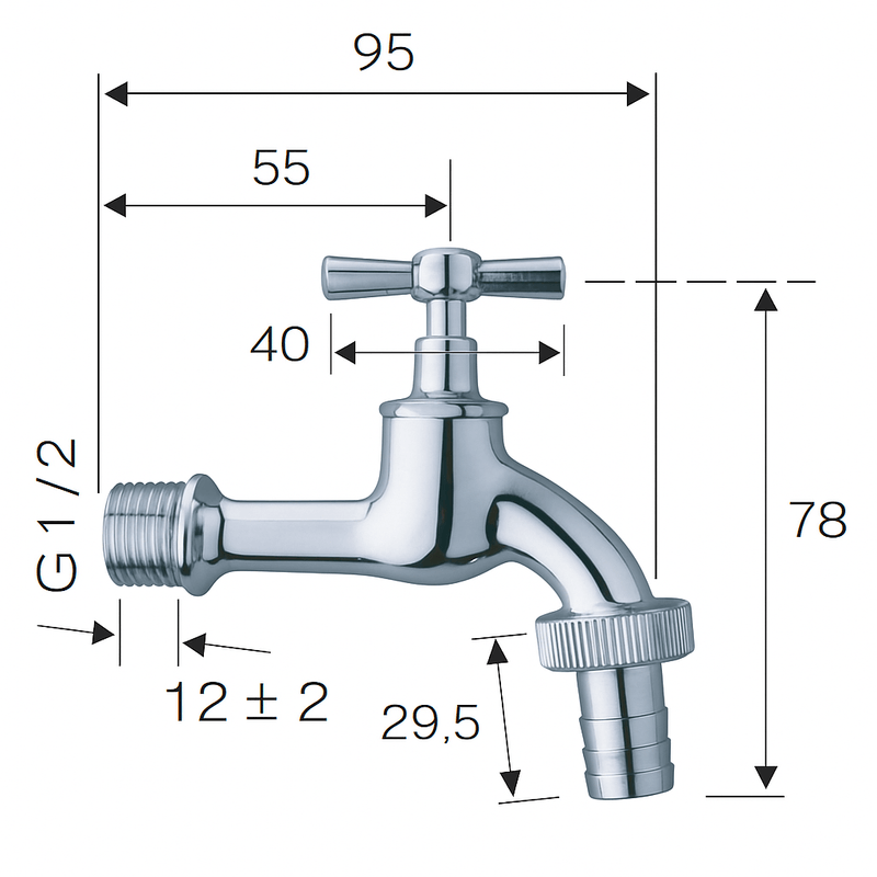 Casa si Gradina - Sanitare - Instalatii hidro - Robineti - Robinet unghiular Remer Rubinetterie 200T12, 1/2", alama cromata, montaj aparent, finisaj lucios - Infinity.ro