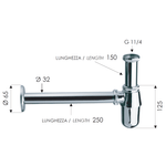 Casa si Gradina - Sanitare - Lavoar baie si accesorii - Accesorii baterii sanitare - Sifon rigid pentru lavoar Remer Rubinetterie 970Z114, diametru 32 mm, lungime 250 mm, alama cromata, finisaj lucios - Infinity.ro