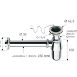 Casa si Gradina - Sanitare - Lavoar baie si accesorii - Accesorii baterii sanitare - Sifon lavoar metalic Remer Rubinetterie 973Z114, racord 1"1/4, lungime 250 mm, alama si zamac cromat - Infinity.ro