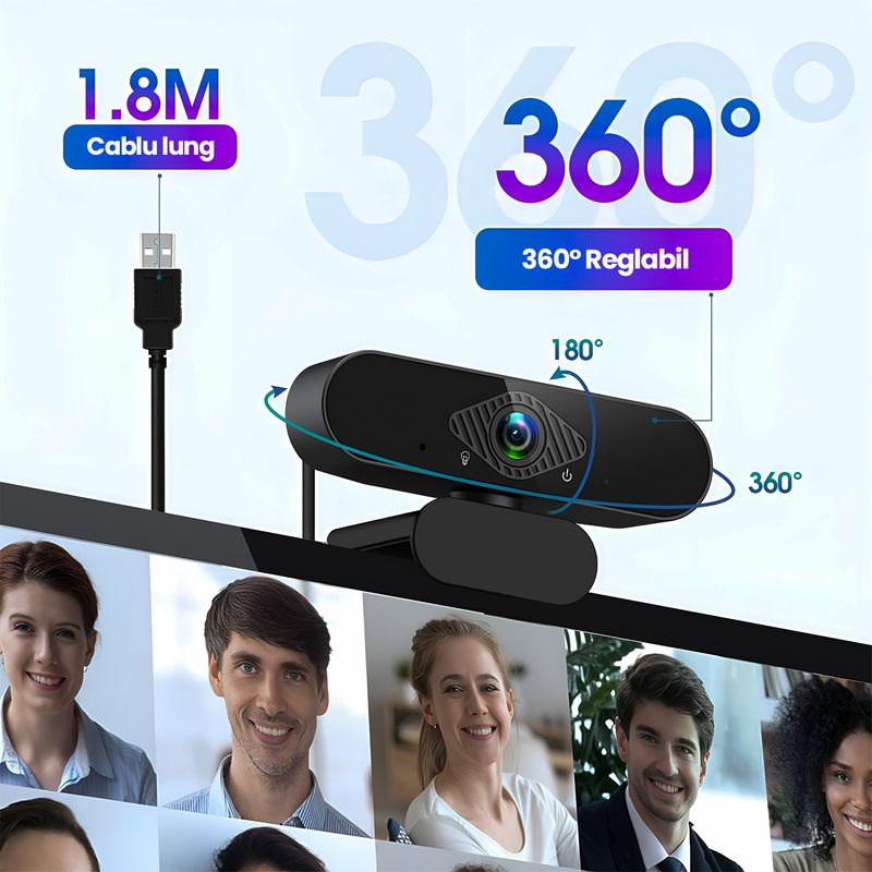 PC, gaming si accesorii - Periferice PC - Camere Web - Camera Web Full HD 1080P 30fps Auto-Focus Microfon Reducere Zgomot, Unghi 120°, Rotatie 360°, HDR, USB, Trepied - Infinity.ro