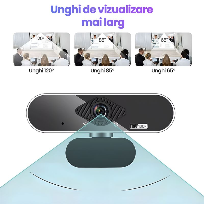PC, gaming si accesorii - Periferice PC - Camere Web - Camera Web Full HD 1080P 30fps Auto-Focus Microfon Reducere Zgomot, Unghi 120°, Rotatie 360°, HDR, USB, Trepied - Infinity.ro