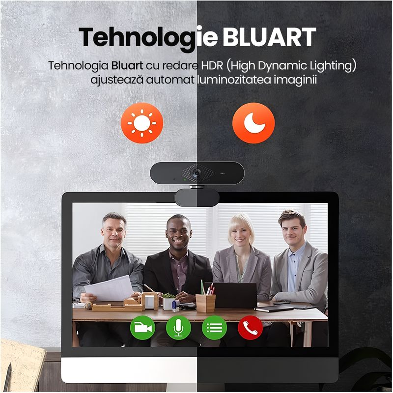 PC, gaming si accesorii - Periferice PC - Camere Web - Camera Web Full HD 1080P 30fps Auto-Focus Microfon Reducere Zgomot, Unghi 120°, Rotatie 360°, HDR, USB, Trepied - Infinity.ro