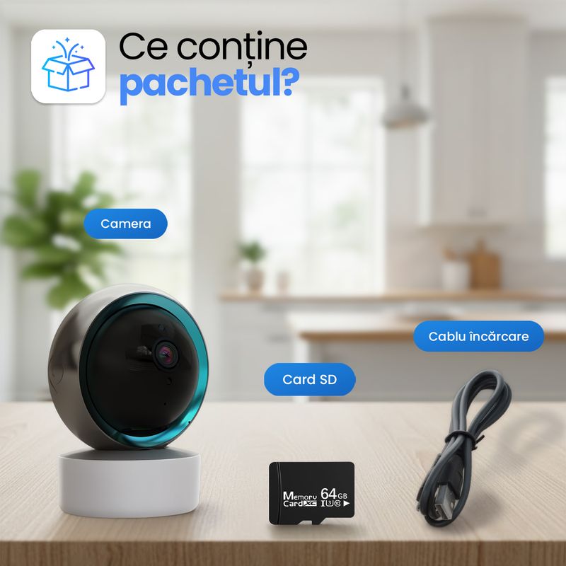 Casa si Gradina - Mobilier - Mobilier copii - Monitoare video copii - Camera Rotativa Wireless Full HD 1080p 360° Vedere Nocturna Detectare Miscare Audio Bidirectional Card 64GB - Infinity.ro
