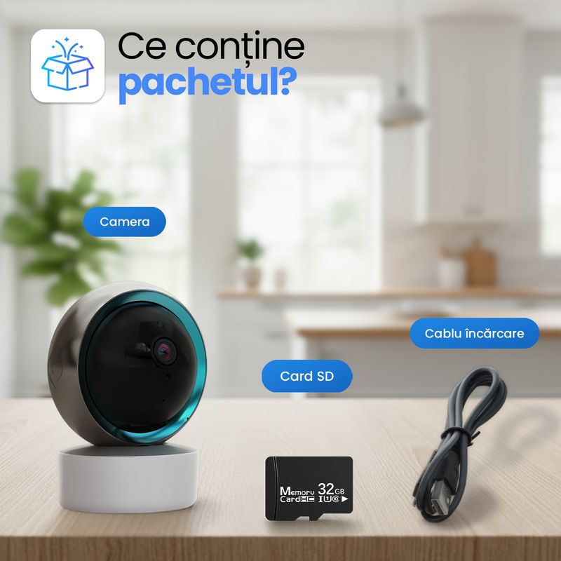 Casa si Gradina - Mobilier - Mobilier copii - Monitoare video copii - Camera Rotativa Wireless Full HD 1080p 360° Vedere Nocturna Detectare Miscare Audio Bidirectional Card 32GB - Infinity.ro