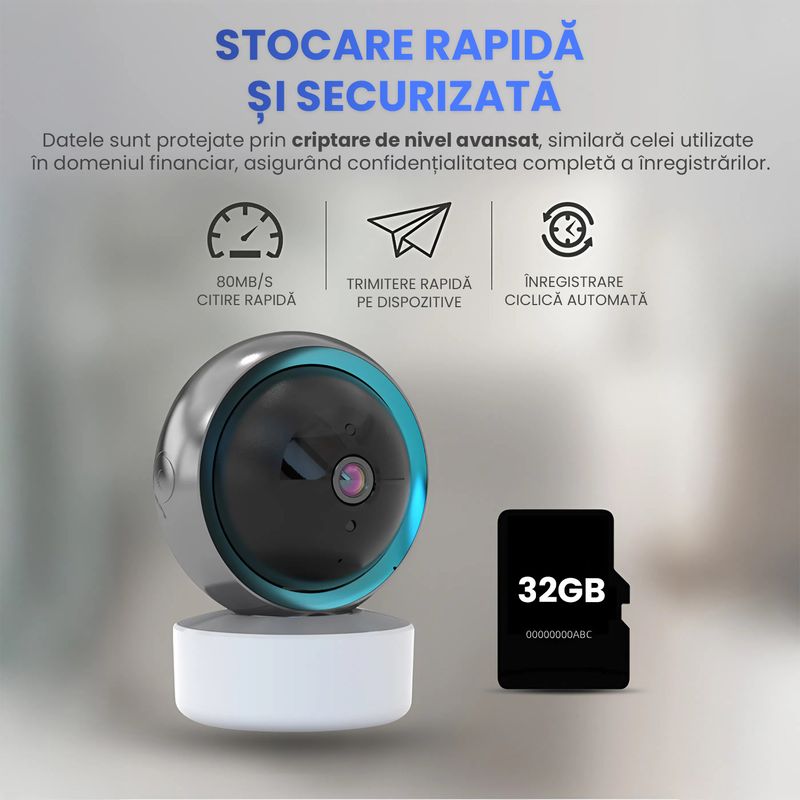 Casa si Gradina - Mobilier - Mobilier copii - Monitoare video copii - Camera Rotativa Wireless Full HD 1080p 360° Vedere Nocturna Detectare Miscare Audio Bidirectional Card 32GB - Infinity.ro