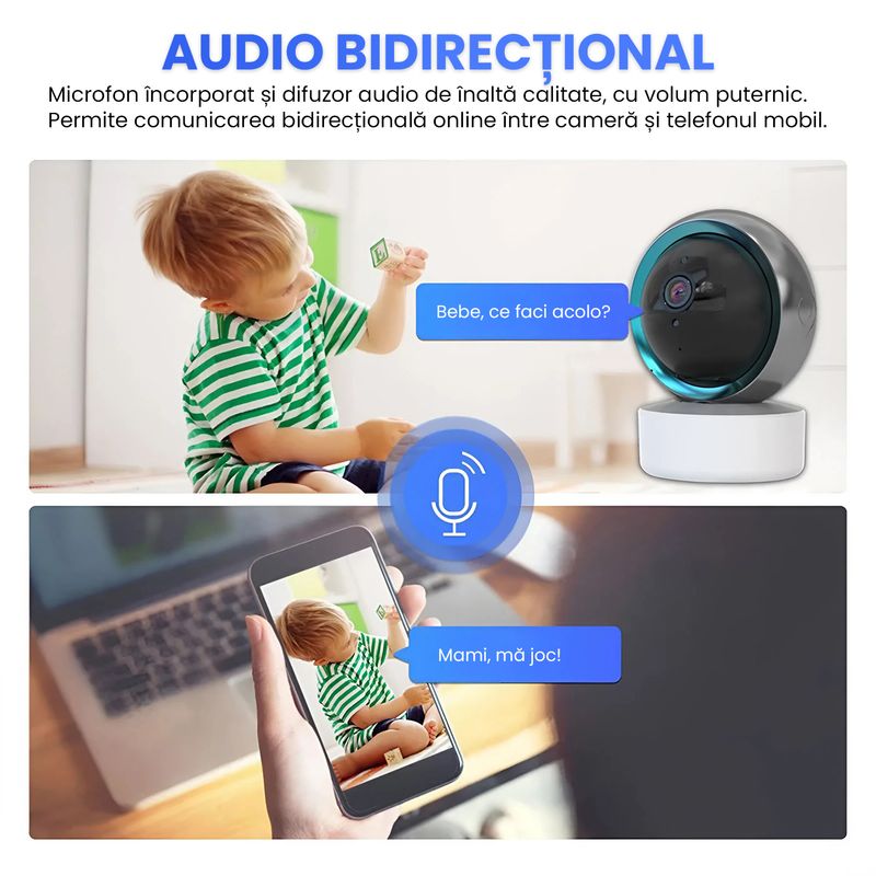 Casa si Gradina - Mobilier - Mobilier copii - Monitoare video copii - Camera Rotativa Wireless Full HD 1080p 360° Vedere Nocturna Detectare Miscare Audio Bidirectional Card 128GB - Infinity.ro