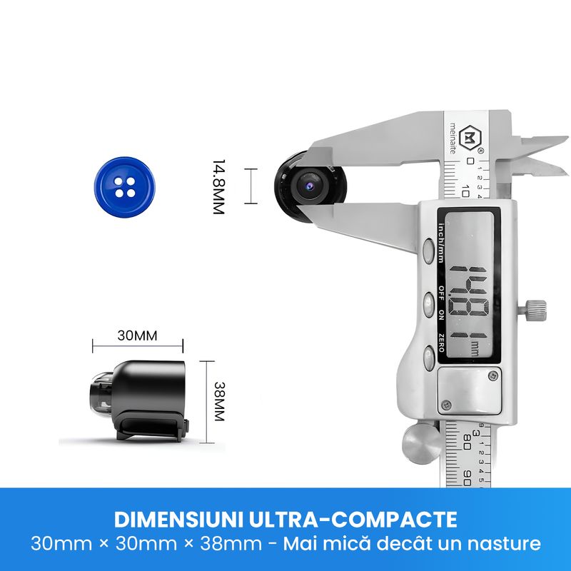 Laptop, Telefoane si Tablete - Wearables si gadgeturi - Gadgeturi - Dispozitive spionaj - Mini Camera Spion WiFi Full HD 1080P Card 16GB Unghi 140° Detectare AI Miscare Vedere Nocturna 10m Alerte Push 30mm - Infinity.ro