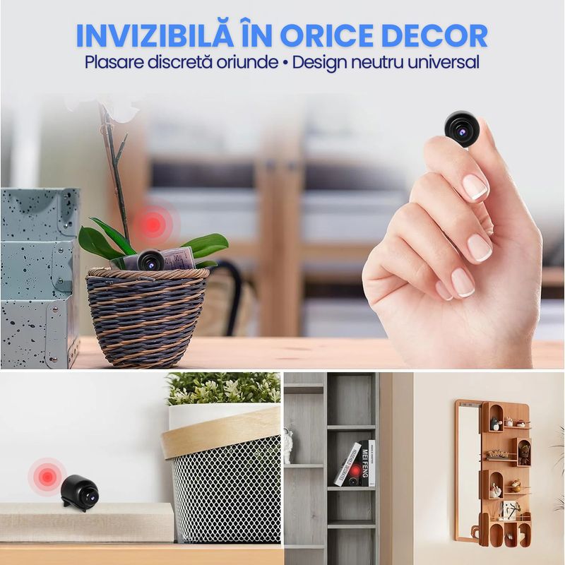 Laptop, Telefoane si Tablete - Wearables si gadgeturi - Gadgeturi - Dispozitive spionaj - Mini Camera Spion WiFi Full HD 1080P Card 16GB Unghi 140° Detectare AI Miscare Vedere Nocturna 10m Alerte Push 30mm - Infinity.ro