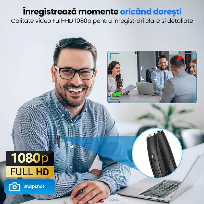 Laptop, Telefoane si Tablete - Wearables si gadgeturi - Gadgeturi - Dispozitive spionaj - Pix Spion cu Camera Video Full HD 1080P, Card MicroSD 8GB Inclus, Baterie 150 Min, Inregistrare Audio-Video, Ne - Infinity.ro