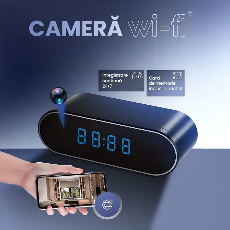 Laptop, Telefoane si Tablete - Wearables si gadgeturi - Gadgeturi - Dispozitive spionaj - Camera Spion Ceas WiFi 1080P Full HD, Vedere Nocturna, Detectare Miscare, Alerte Telefon, Audio Video - Infinity.ro