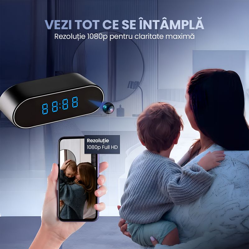 Laptop, Telefoane si Tablete - Wearables si gadgeturi - Gadgeturi - Dispozitive spionaj - Camera Spion Ceas WiFi 1080P Full HD, Vedere Nocturna, Detectare Miscare, Alerte Telefon, Audio Video - Infinity.ro