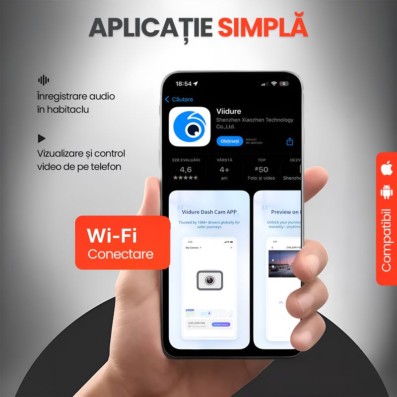 Auto si Moto - Electronice auto - Camere auto si DVR - Camera Auto DVR 4K Fata Spate WiFi Card 16GB, WDR Vedere Nocturna, G-Sensor, Parking 24H, Unghi 170°, Marsarier - Infinity.ro