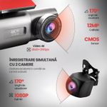 Auto si Moto - Electronice auto - Camere auto si DVR - Camera Auto DVR 4K Fata Spate WiFi Card 16GB, WDR Vedere Nocturna, G-Sensor, Parking 24H, Unghi 170°, Marsarier - Infinity.ro