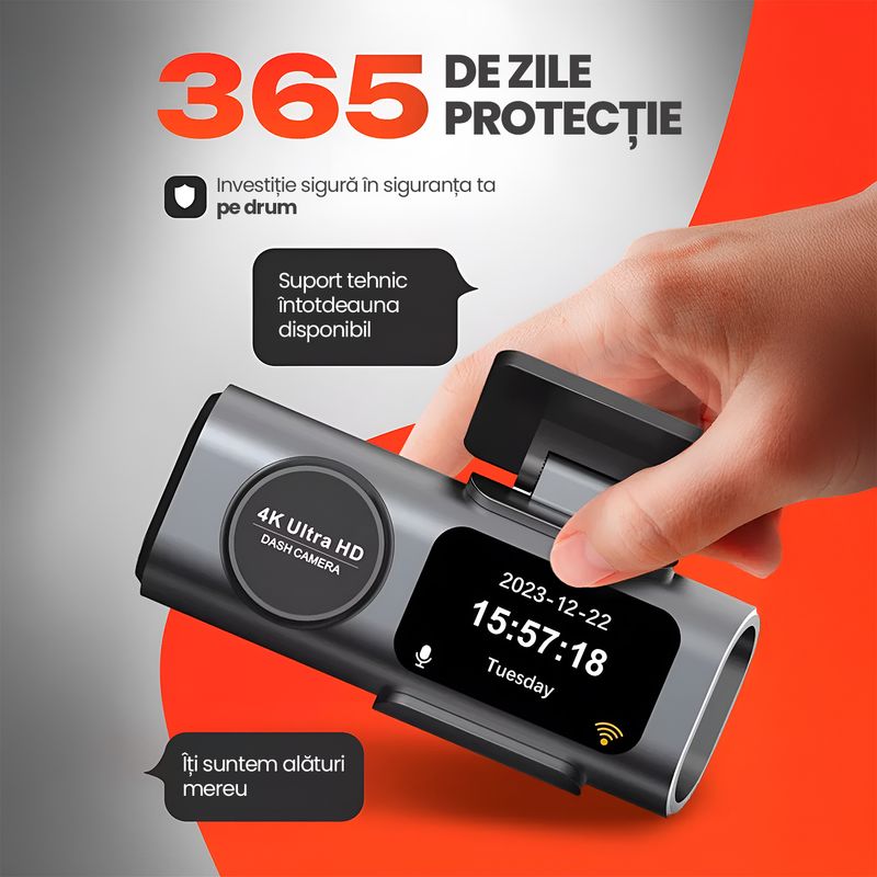 Auto si Moto - Electronice auto - Camere auto si DVR - Camera Auto DVR 4K Fata Spate WiFi Card 16GB, WDR Vedere Nocturna, G-Sensor, Parking 24H, Unghi 170°, Marsarier - Infinity.ro