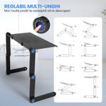 Laptop, Telefoane si Tablete - Laptopuri si accesorii - Accesorii Laptop - Standuri/Coolere notebook - Stand Masa Laptop Reglabila 42cm Aluminiu 2 Ventilatoare, Ergonomic 7-17" Multi-Unghi 360°, Mouse Pad, Pliabil - Infinity.ro