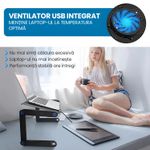Laptop, Telefoane si Tablete - Laptopuri si accesorii - Accesorii Laptop - Standuri/Coolere notebook - Stand Masa Laptop Reglabila 42cm Aluminiu 2 Ventilatoare, Ergonomic 7-17" Multi-Unghi 360°, Mouse Pad, Pliabil - Infinity.ro