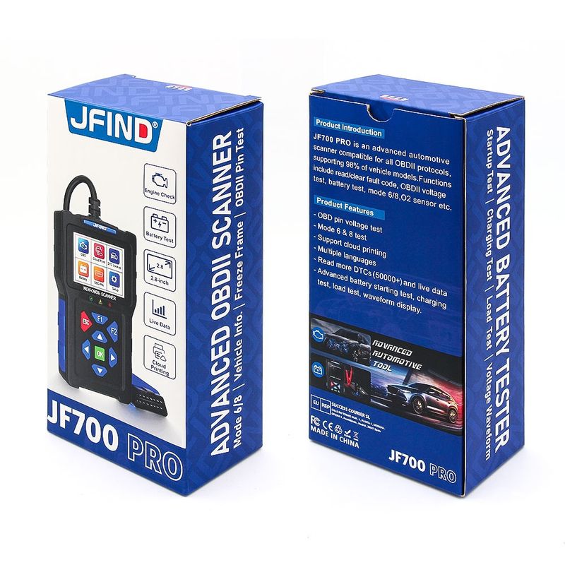 Auto si Moto - Reparatii si depanare - Scule auto - Testere si multimetre - Tester auto JFIND JF700 Pro OBD2 Scanner – Diagnostic complet motor, baterie si senzori, 12V, ecran color - Infinity.ro