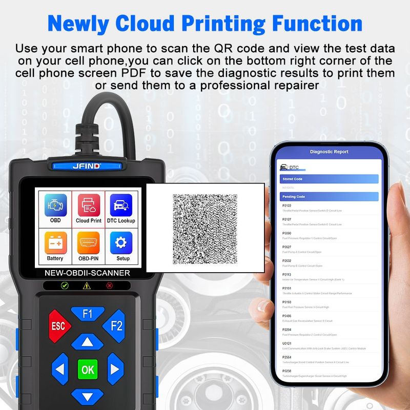 Auto si Moto - Reparatii si depanare - Scule auto - Testere si multimetre - Tester auto JFIND JF700 Pro OBD2 Scanner – Diagnostic complet motor, baterie si senzori, 12V, ecran color - Infinity.ro