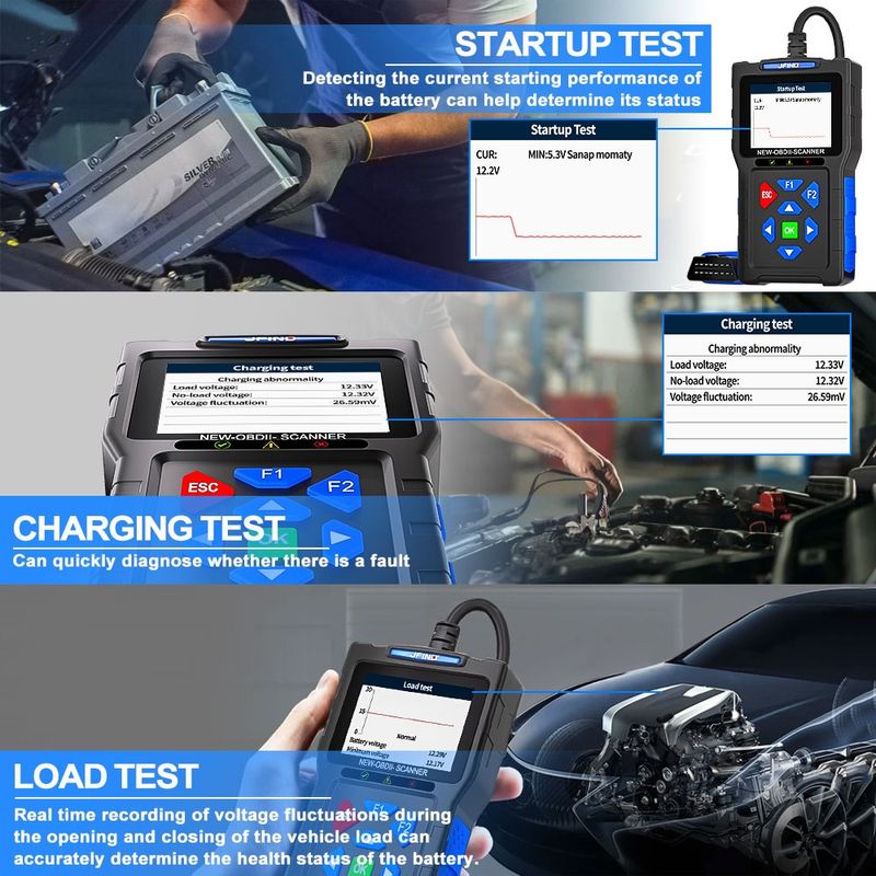 Auto si Moto - Reparatii si depanare - Scule auto - Testere si multimetre - Tester auto JFIND JF700 Pro OBD2 Scanner – Diagnostic complet motor, baterie si senzori, 12V, ecran color - Infinity.ro