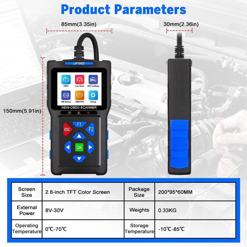 Auto si Moto - Reparatii si depanare - Scule auto - Testere si multimetre - Tester auto JFIND JF700 Pro OBD2 Scanner – Diagnostic complet motor, baterie si senzori, 12V, ecran color - Infinity.ro